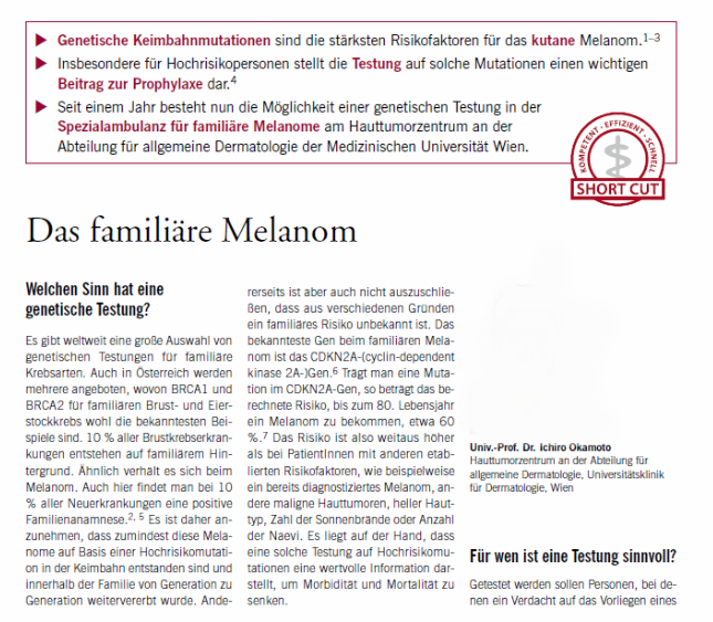 Artikel im SPECTRUM DERMATOLOGIE von Dr. Okamoto - Hautarzt in Wien