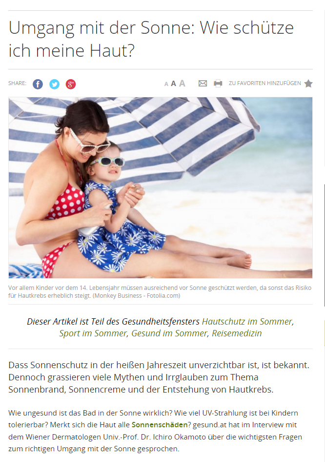 Hautarzt Dr. Okamoto in Wien informiert auf gesund.at über den richtigen Umgang mit der Sonne